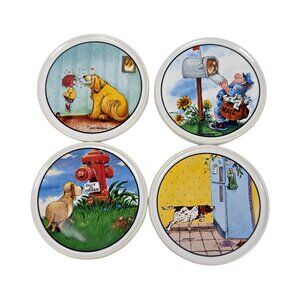 Gary Patterson Clay Design Dog Lovers Set of 4 Ceramic Round Coasters 4 inches